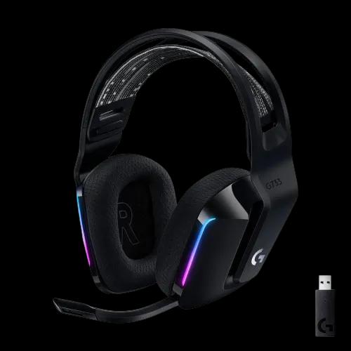 Headset Gamer Sem Fio Logitech G733 7.1 Dolby Surround RGB LIGHTSYNC, Blue VOICE para PC e PlayStation, Preto