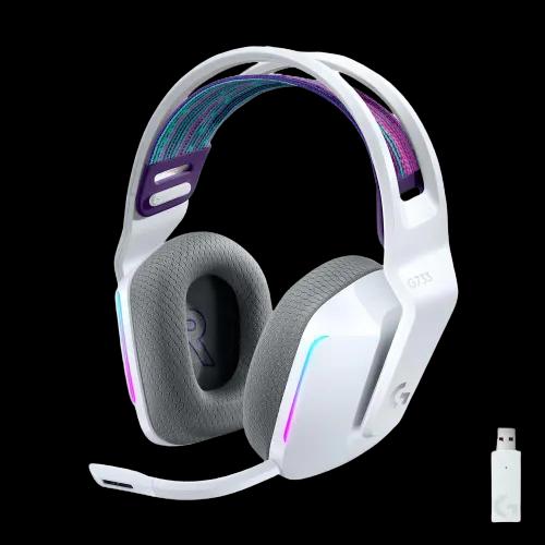 Headset Gamer Sem Fio Logitech G733 7.1 Dolby Surround RGB LIGHTSYNC, Blue VOICE para PC e PlayStation, Branco