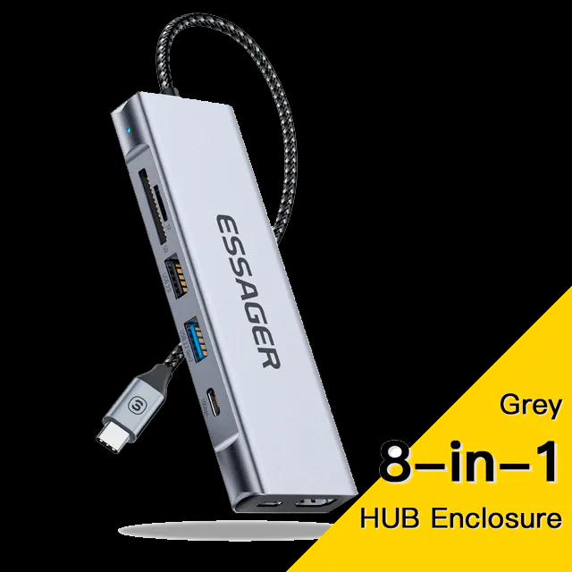 Hub USB-C Essager 8 em 1 com Slot M.2