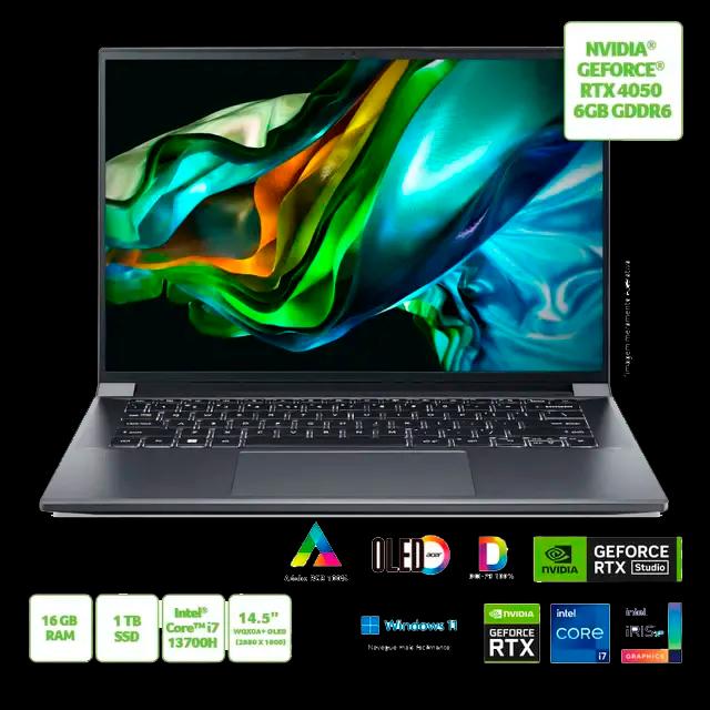Notebook Acer Swift X OLED Ultrafino i7 13°Gen Windows 11 Home 16GB 1TB SSD RTX 4050 14.5” WQXGA+