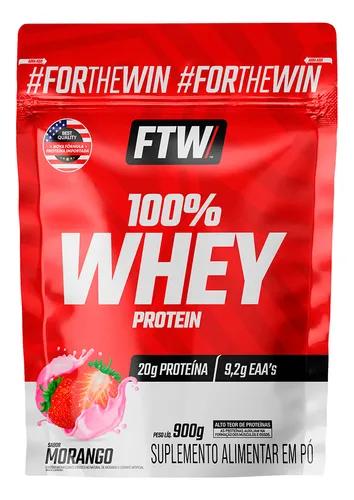 Whey Protein 100% Concentrado Refil 900g Sabor Morango FTW