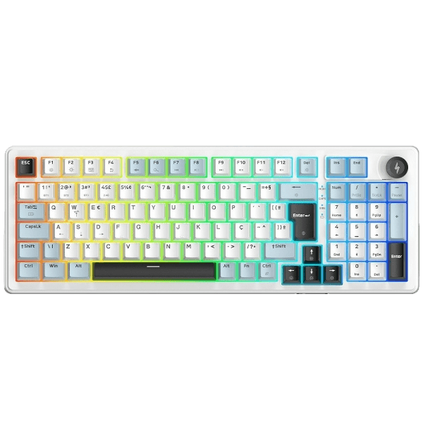 Teclado Mecânico Sem Fio SuperFrame Phantom, Branco e Azul