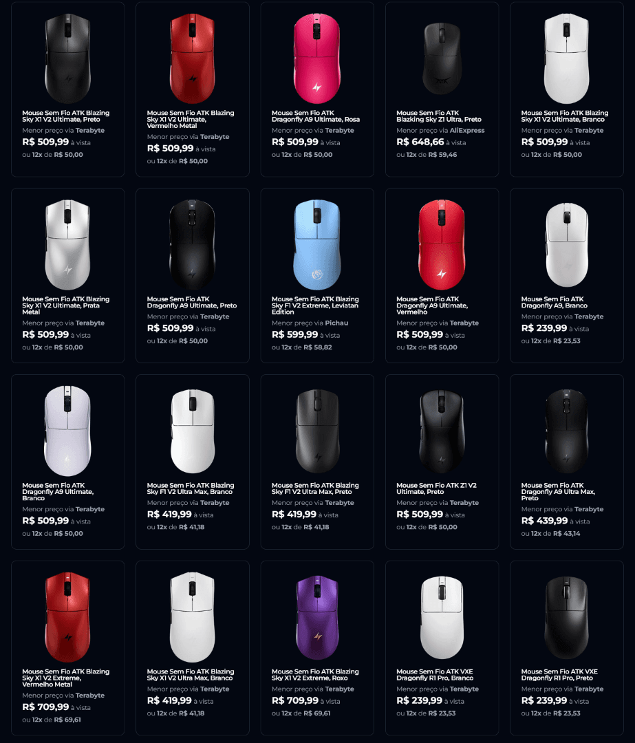 Mouses ATK na Pichau e Terabyteshop