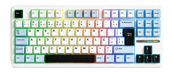 Teclado Mecânico Sem Fio AULA F87 ABNT, Branco