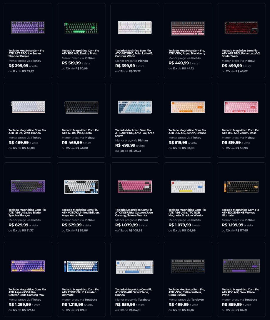 Teclados ATK na Pichau e Terabyteshop