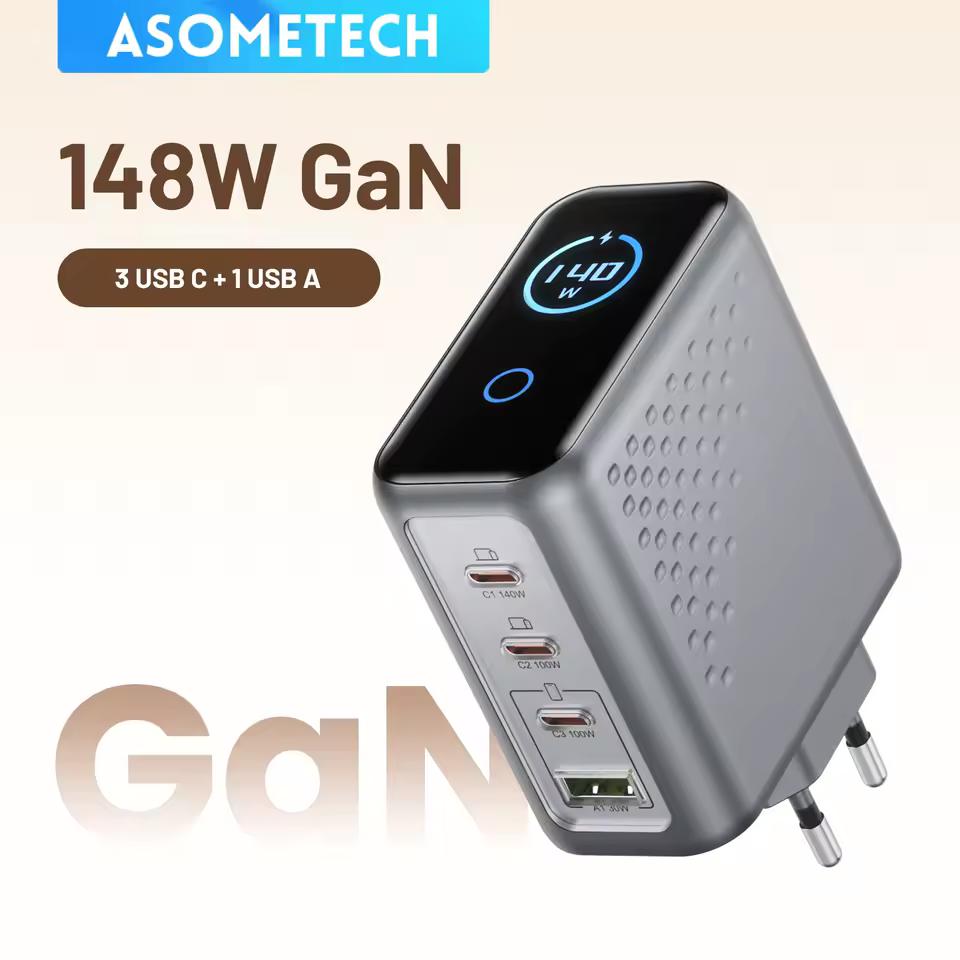 Carregador GaN Asometech 140W Com Visor