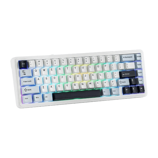 Teclado Mecânico Sem Fio AULA F65, Branco e Azul