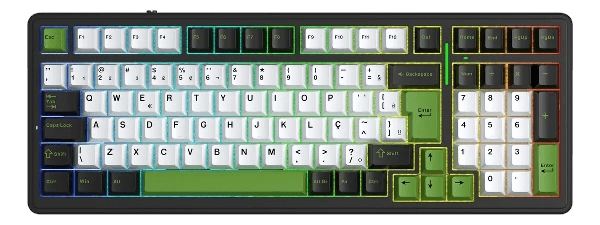Teclado Mecânico Sem Fio AULA F99 ABNT, Preto e Verde