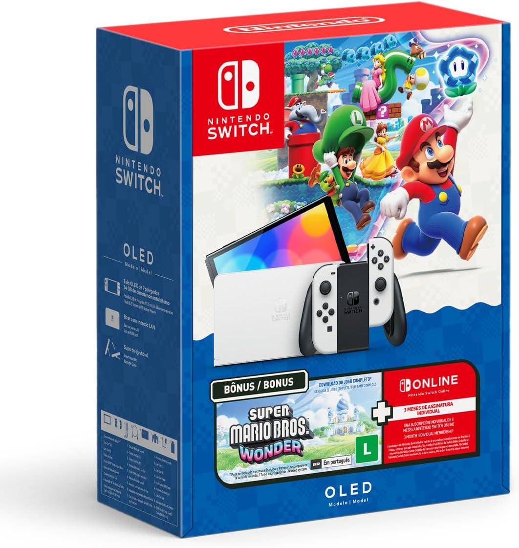 Nintendo Switch OLED + Super Mario Bros. Wonder + 3 Meses de Assinatura Nintendo Switch Online