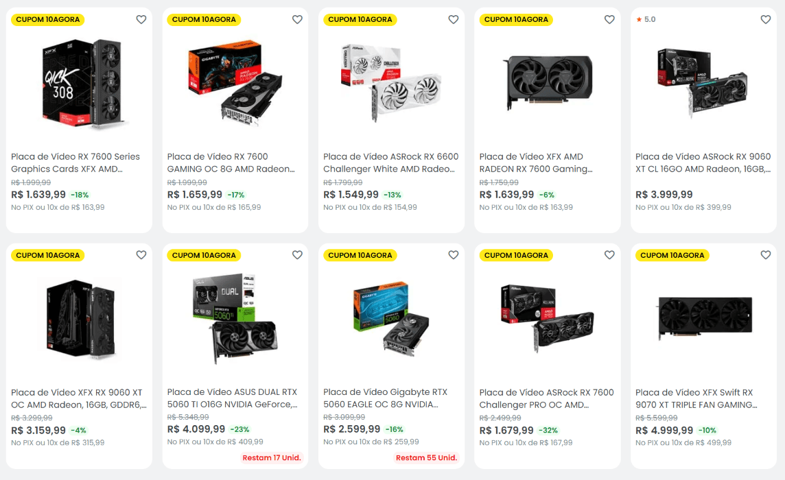 Kabum Cupom 10% OFF em Placas de Vídeo