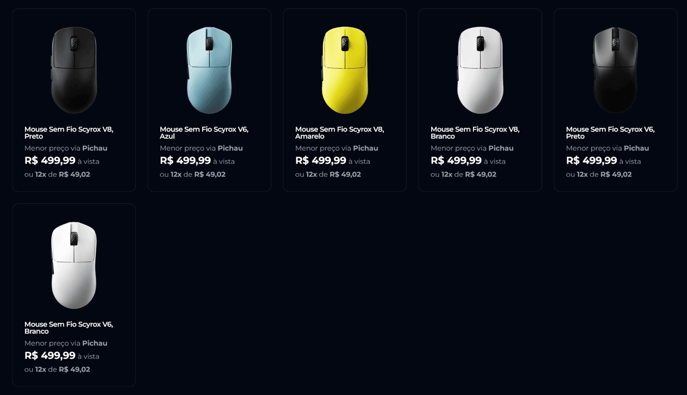 Mouses Scyrox na Pichau e Terabyteshop