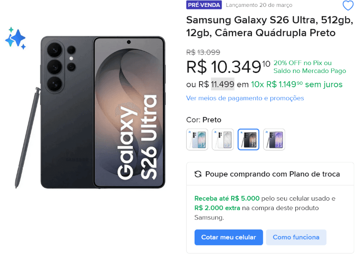 Celular Samsung Galaxy S26 Ultra 5G, 512GB, 12GB RAM