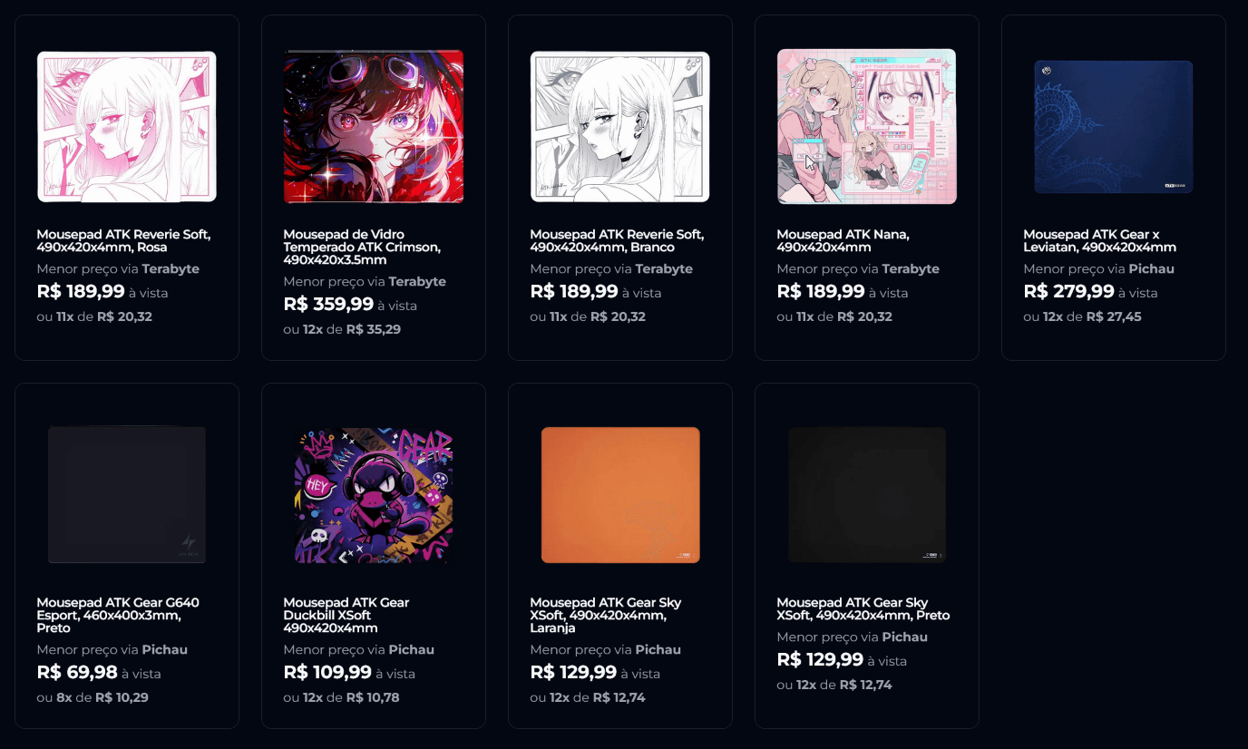 Mousepads ATK na Pichau e Terabyteshop
