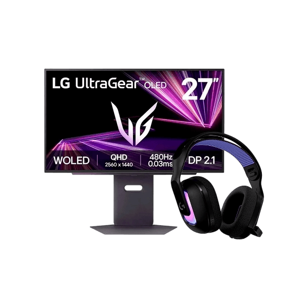 Monitor Gamer LG UltraGear 27GX790A-B 27" OLED QHD 480Hz + Headset Sem Fio Logitech G522, Preto