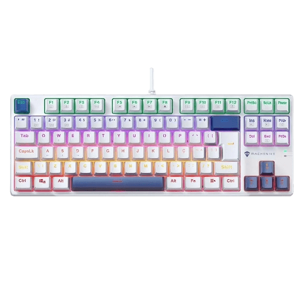 Teclado Mecânico Com Fio Machenike K500B-B87, Switch Red, Abnt2, Branco e Azul