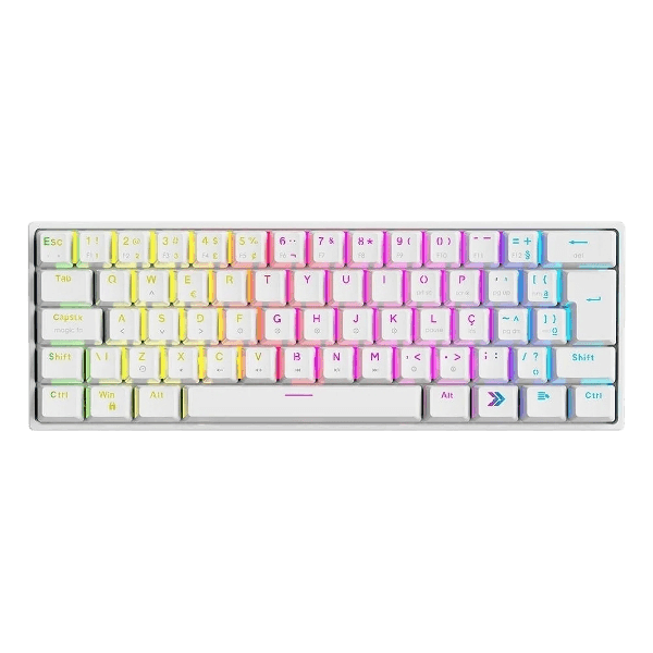Teclado Mecânico Com Fio KBM! GAMING TG600, Branco, 60% e ABNT2, RGB, Switch Gateron Blue - KGTG600BRAZ