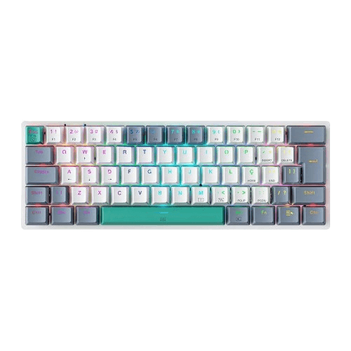 Teclado Mecânico Com Fio Machenike K500-B61, Switch Blue, Abnt2, Branco e Cinza