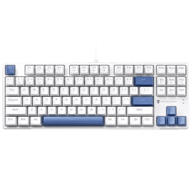 Teclado Mecânico Com Fio Machenike K500B-B87, Switch Brown, Abnt2, Branco e Azul