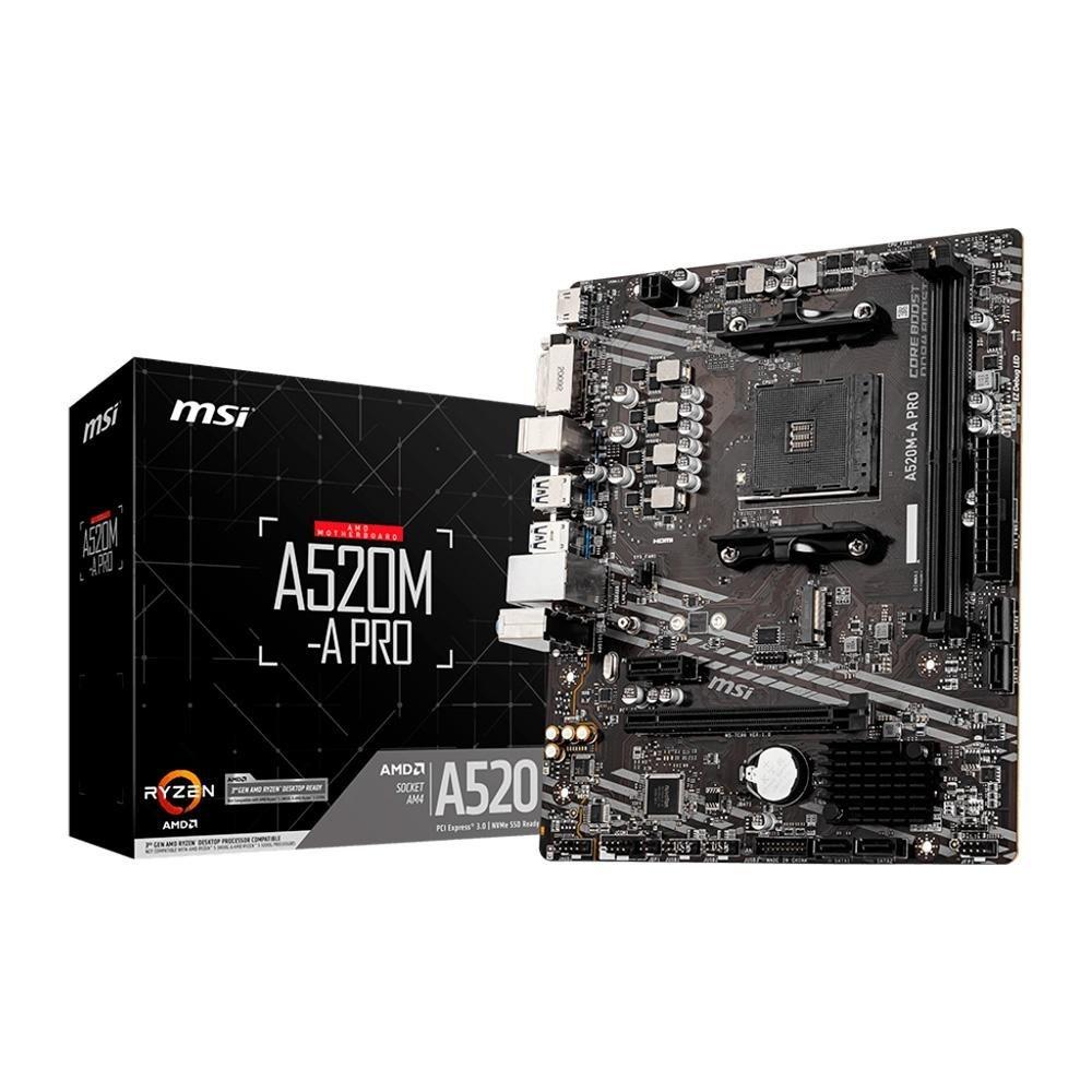 Placa-Mãe MSI A520M-A PRO, AMD AM4, mATX, DDR4, Preto