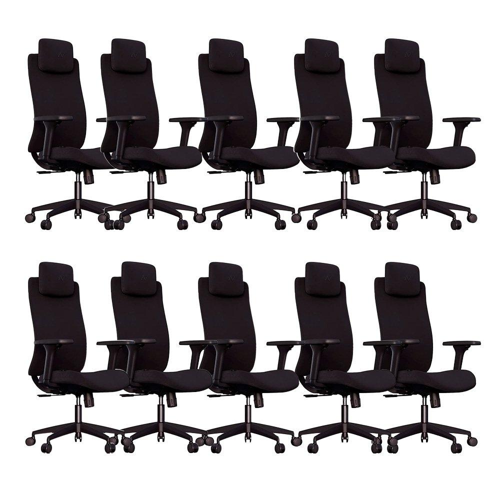 Kit com 10 Cadeiras Office Elements ROI, Até 120kg, Reclinável, Cilindro Classe 4, Nylon, Preto