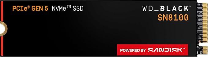 WD_BLACK Unidade de estado sólido interna SSD NVMe SN8100 de 2 TB - Gen 5 PCIe 5.0x4, M.2 2280, velocidades de leitura de até 14.900 MB/s, melhor para aplicativos de IA, jogos e edição de vídeo