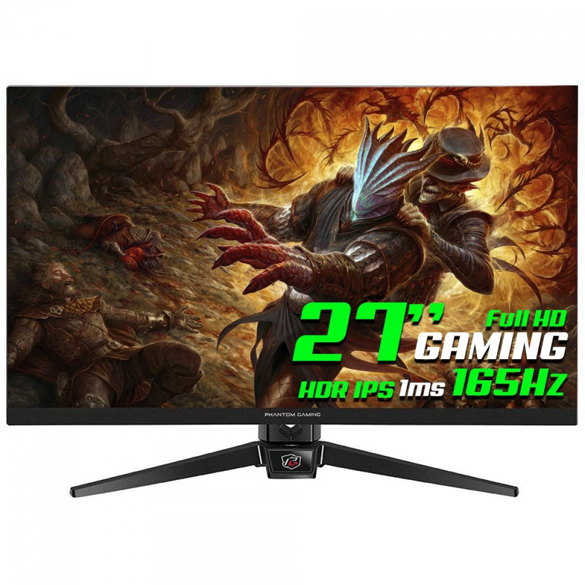 Monitor Gamer ASRock Phantom Gaming PG27FF1A, 27 Pol, Full HD, 1ms, 165Hz, IPS, HDR, 123% sRGB, FreeSync, HDMI/DP, 90LXA050-A0U1A0V